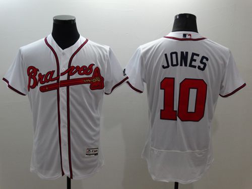 Braves #10 Chipper Jones White Flexbase Authentic Collection Stitched MLB Jersey - Click Image to Close